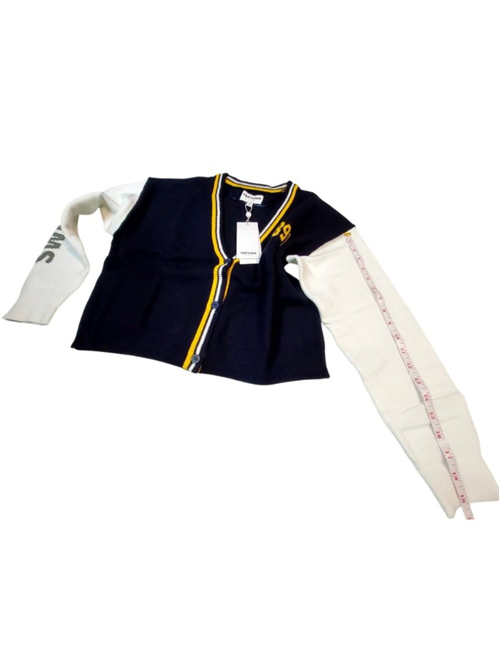 Tretorn Navy & White Varsity Style Cardigan With Yellow Stripe Accents Medium - Picture 5 of 11